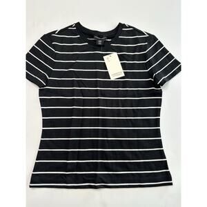 Adrienne Vittadini Knit Top Womens XS White Black Stripe Shirt Crew Neck NWT